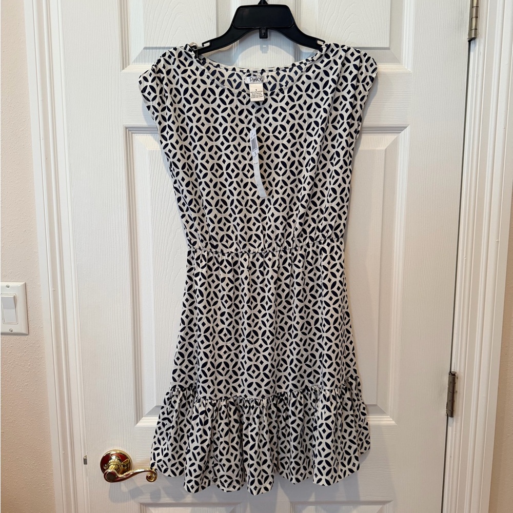 Navy and White Patterned Dress